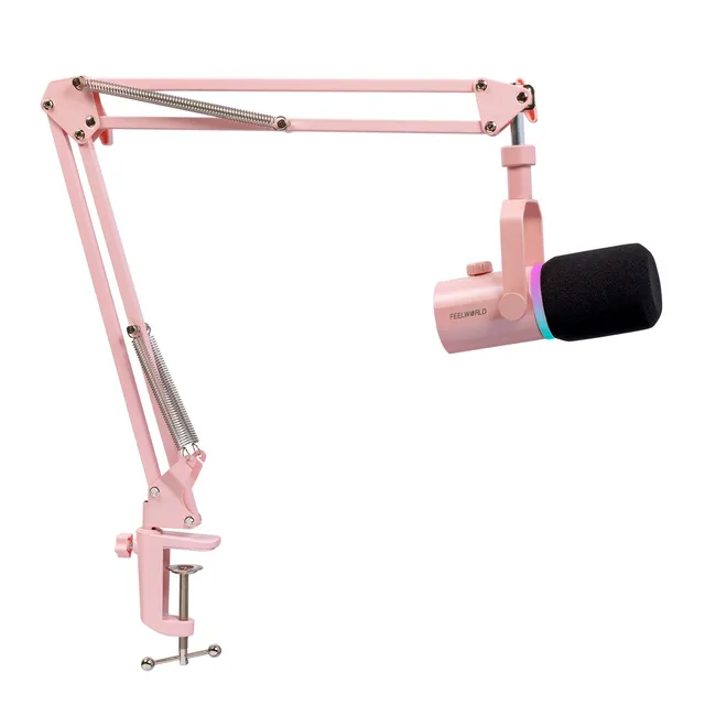 FeelWorld PM1 micro dynamique XLR USB rose + bras podcast