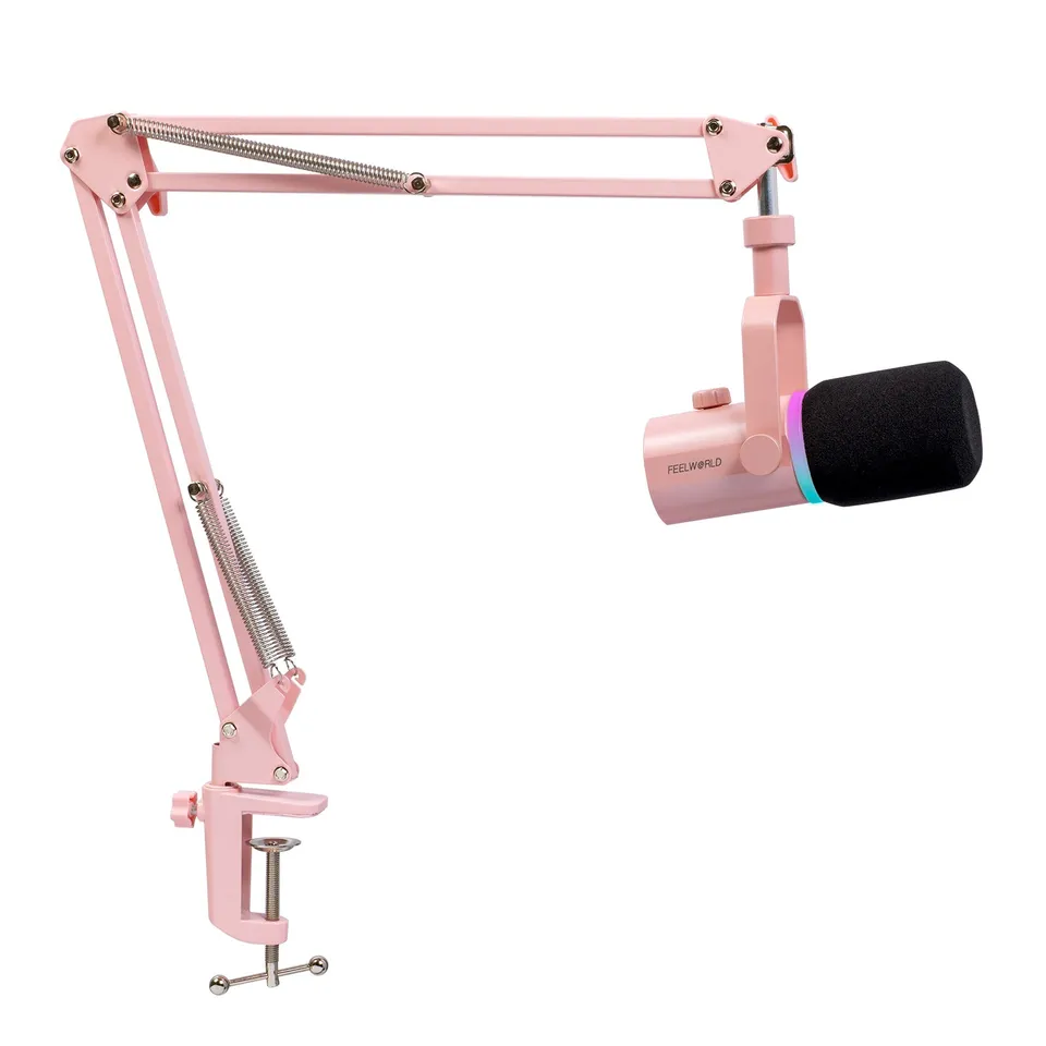 FeelWorld PM1 micro dynamique XLR USB rose + bras podcast