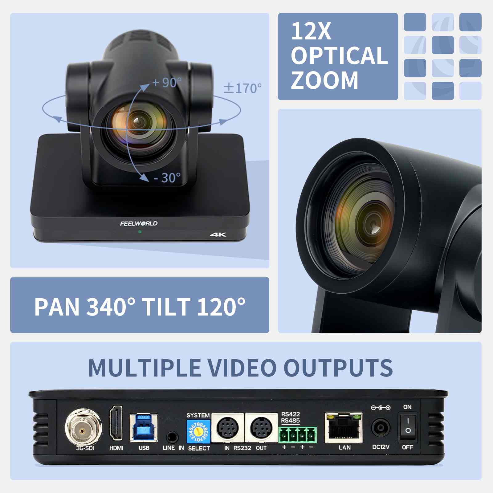 FeelWorld UHD4K12X caméra PTZ 4K 12x zoom PoE