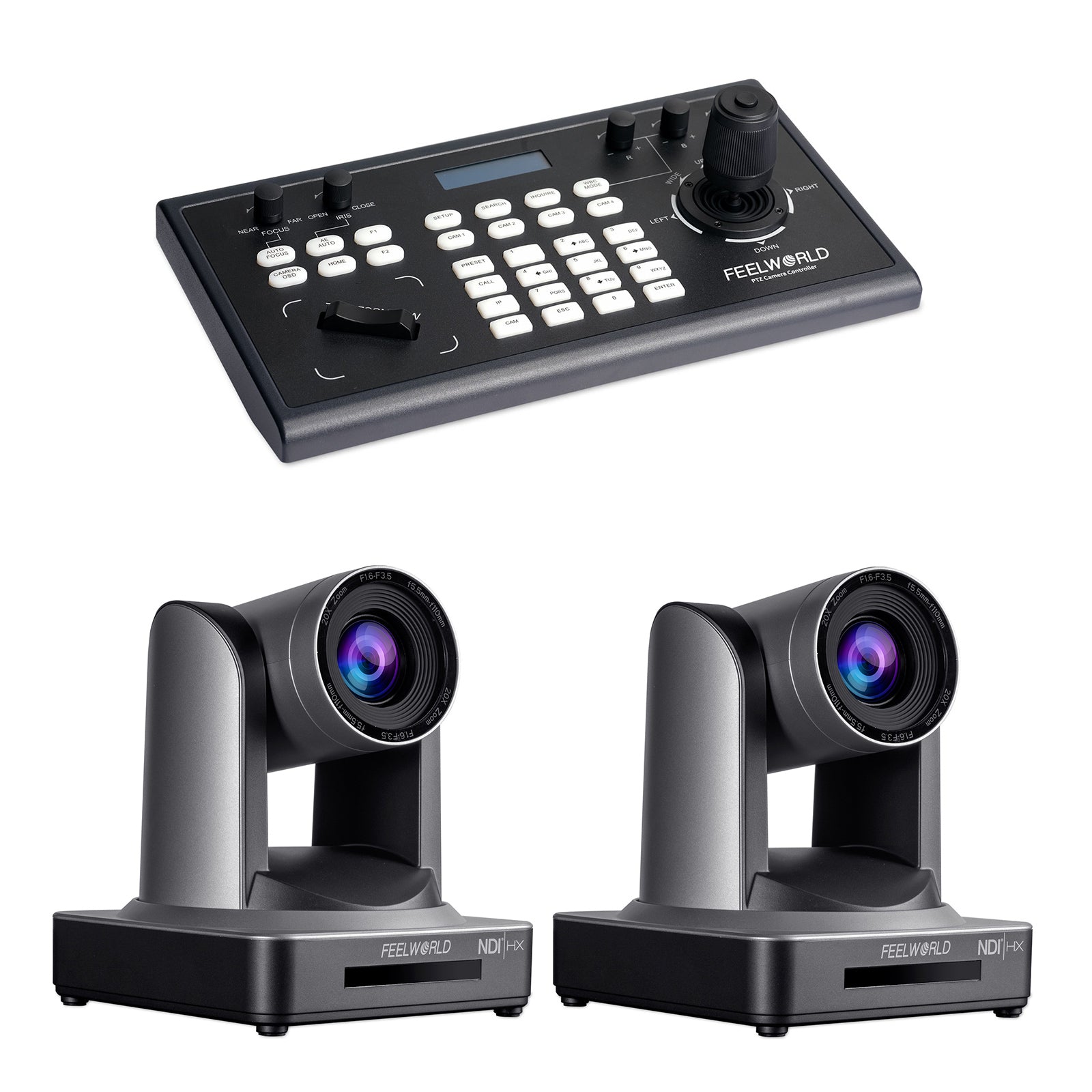 FeelWorld KBC10 + 2 NDI20X caméras PTZ 20x bundle direct