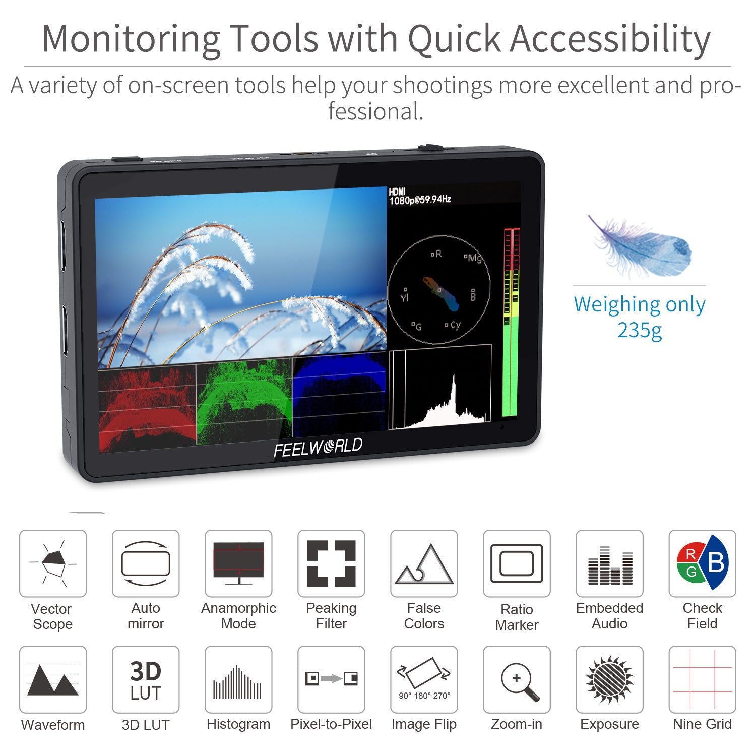 FeelWorld F6 Plus moniteur terrain tactile 6" 4K HDMI + batterie
