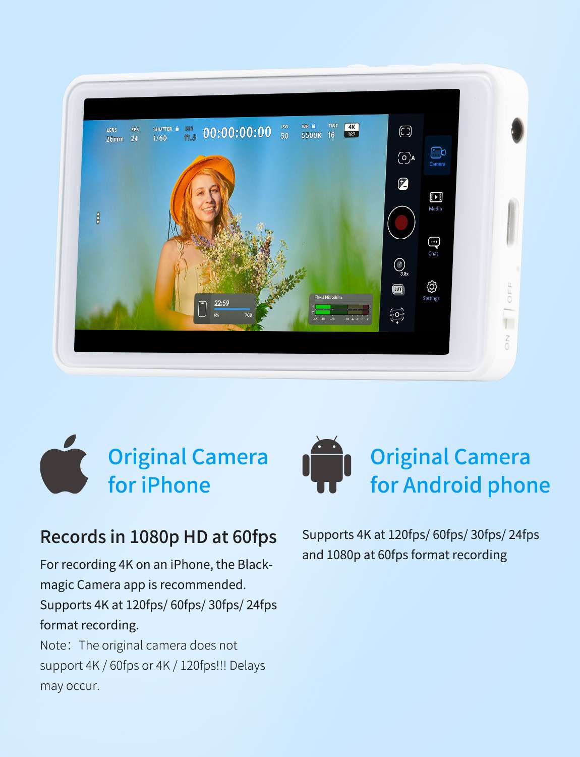 FeelWorld Live Streaming Camera MC4 moniteur selfie magnétique