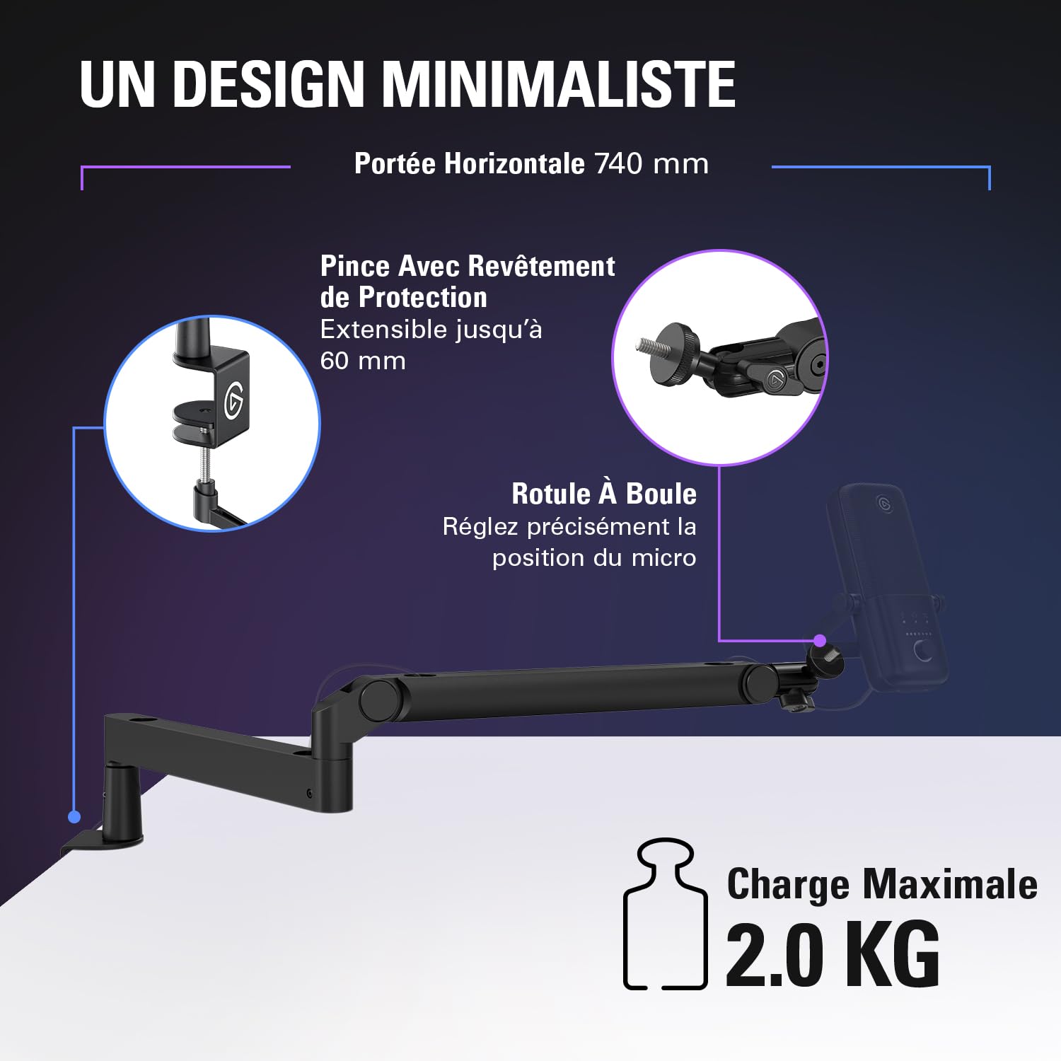Elgato Wave Mic Arm LP bras micro bureau 740 mm