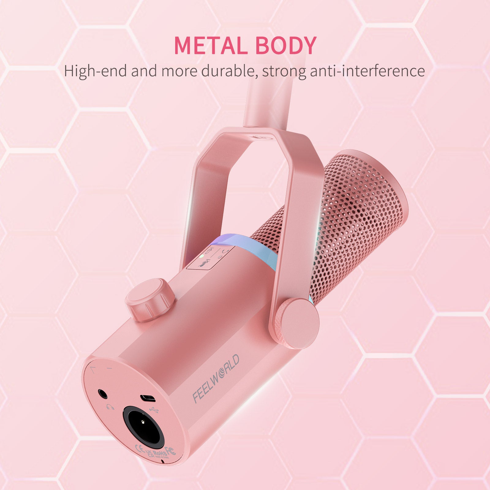 FeelWorld PM1 micro dynamique XLR USB rose + bras podcast
