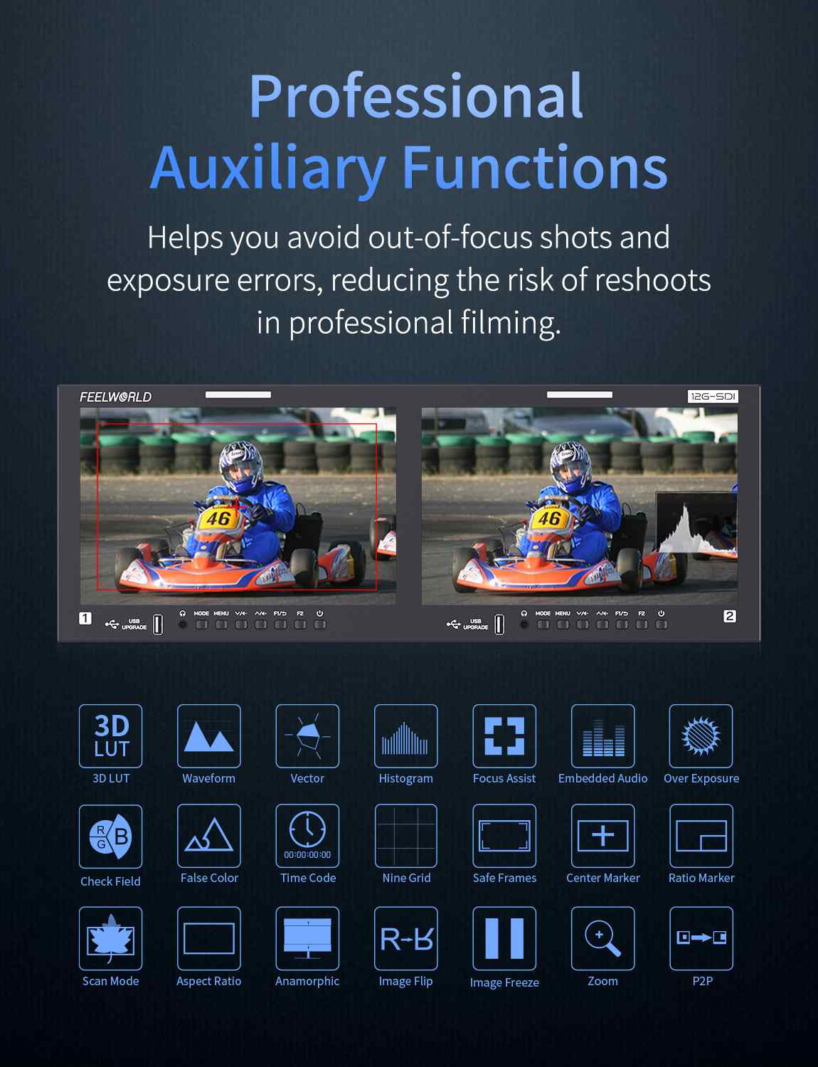 FeelWorld FRM1001G moniteur rack 2x10,1" 12G-SDI 4K HDMI
