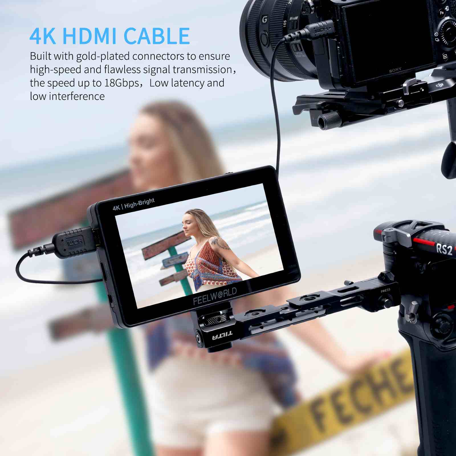 FeelWorld câble micro HDMI vers HDMI ultra-fin 4K 90 cm