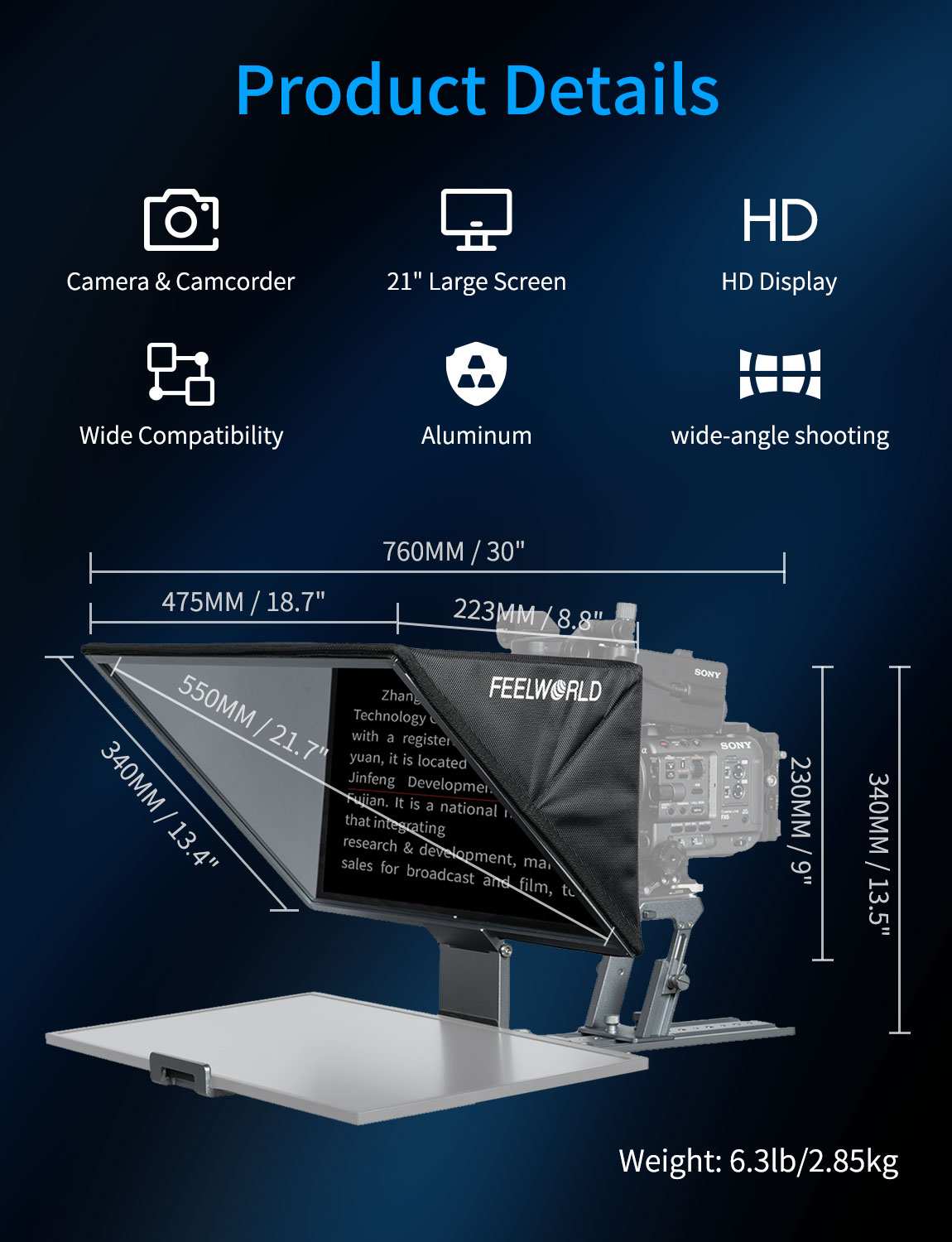 FeelWorld TP21 prompteur 21" pliable Bluetooth studio