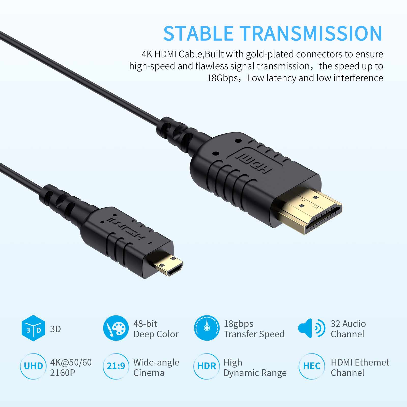 FeelWorld câble micro-HDMI vers HDMI 4K 45cm slim