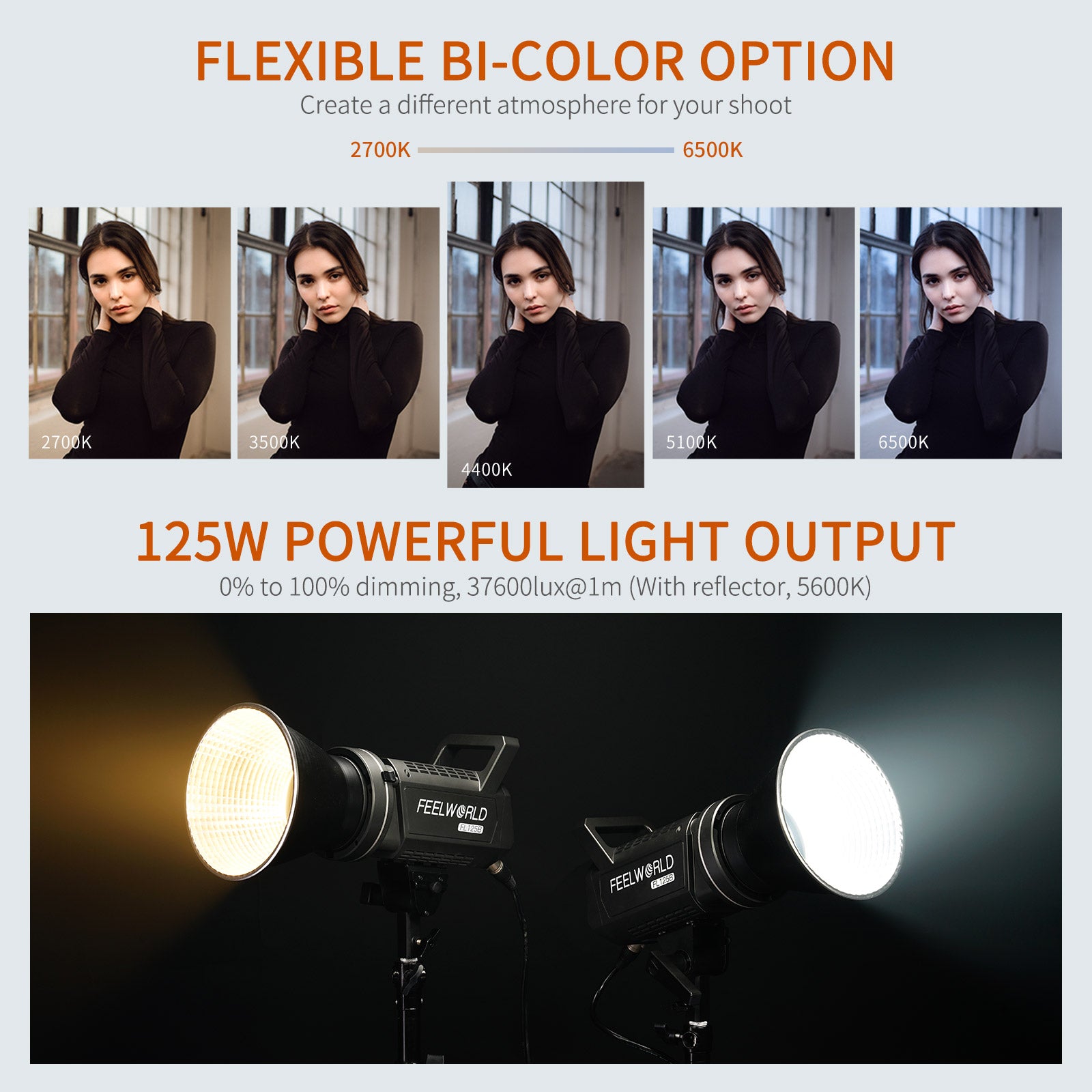 FeelWorld FL125B Lumière vidéo 125W bicolore 2700-6500K