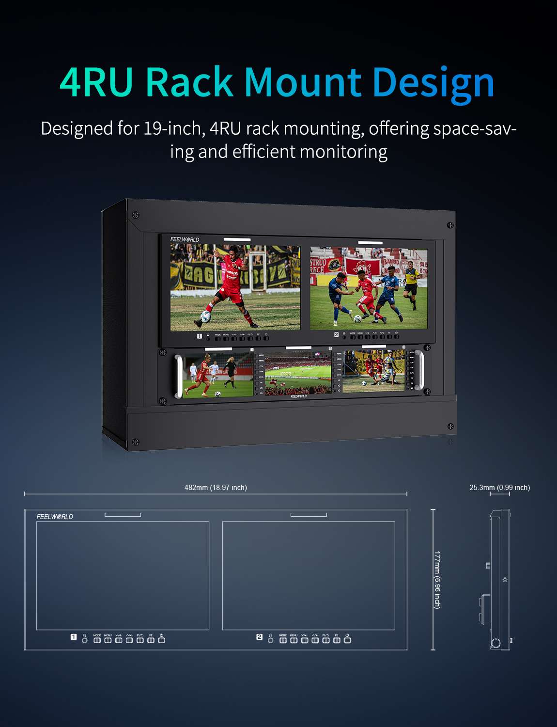 FeelWorld D101 PLUS-H double moniteur rack 10,1" 4K HDMI