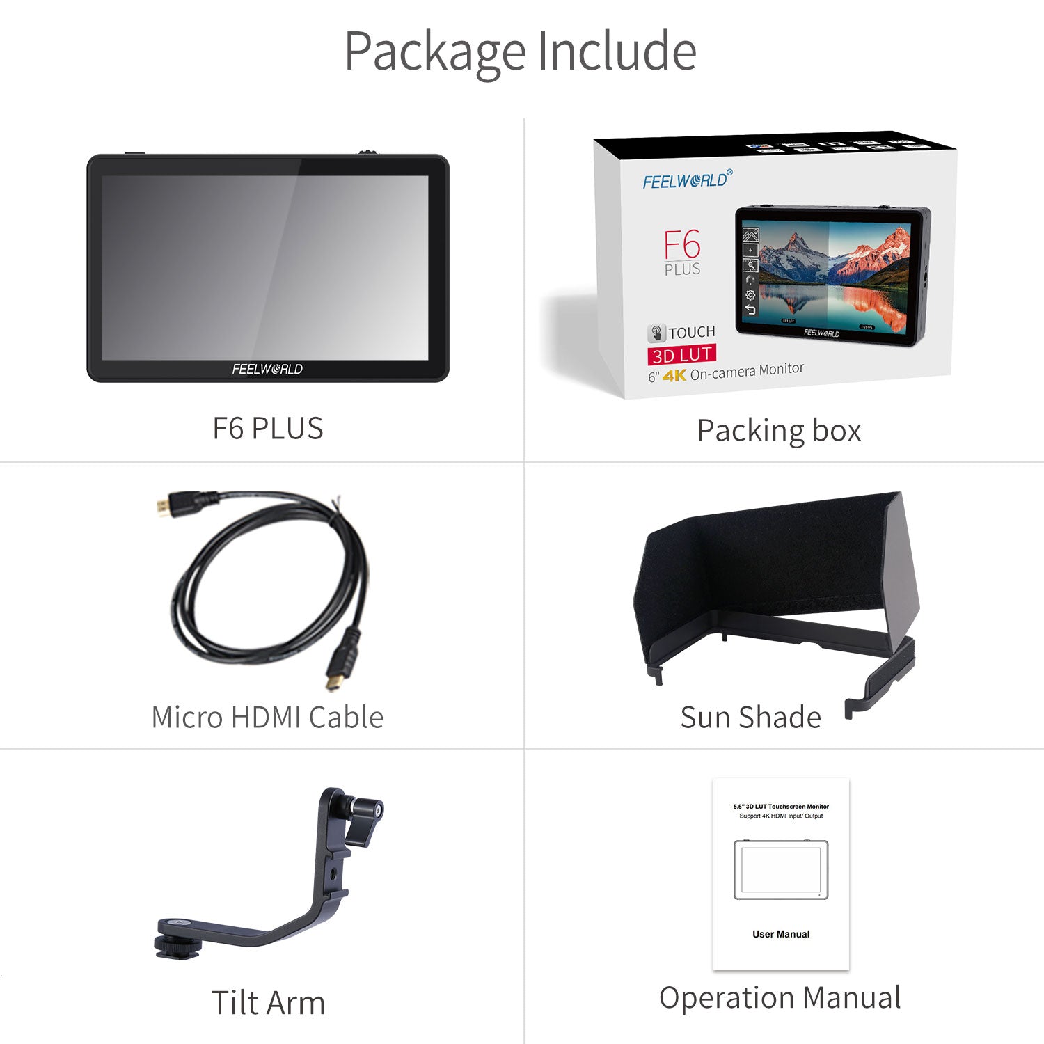 FeelWorld F6 Plus moniteur terrain tactile 6" 4K HDMI + batterie