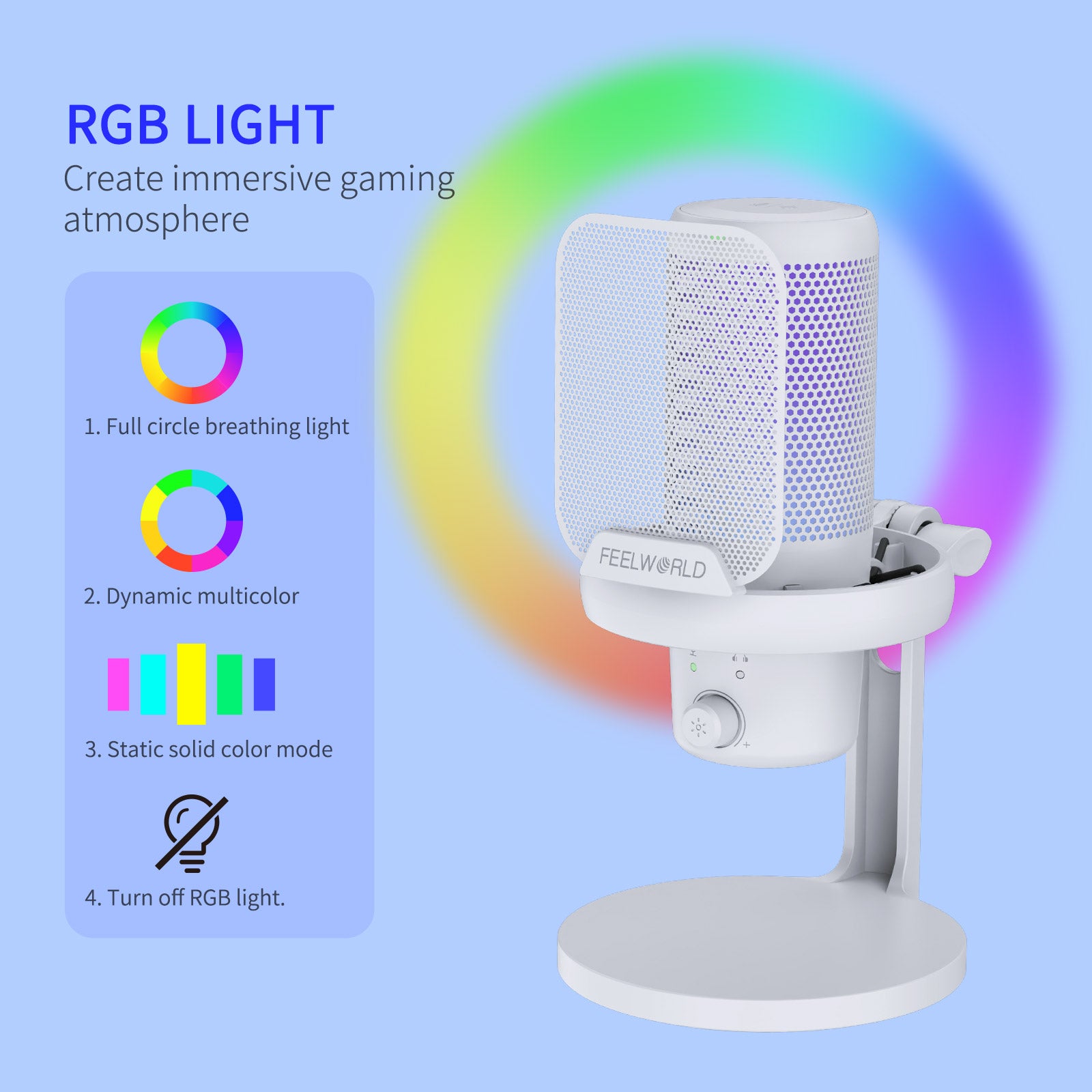 Feelworld VM1 micro condenseur USB blanc + pied