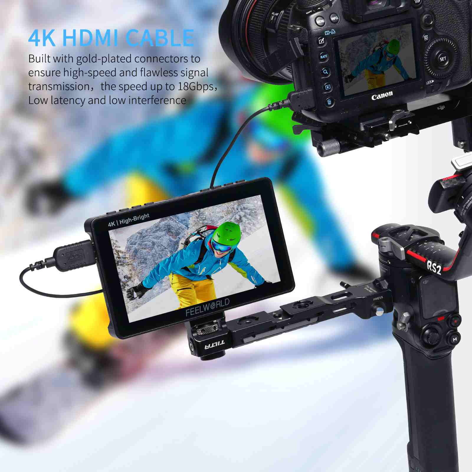 FeelWorld câble Mini HDMI-HDMI 4K 60Hz ultra-fin 1,5 ft