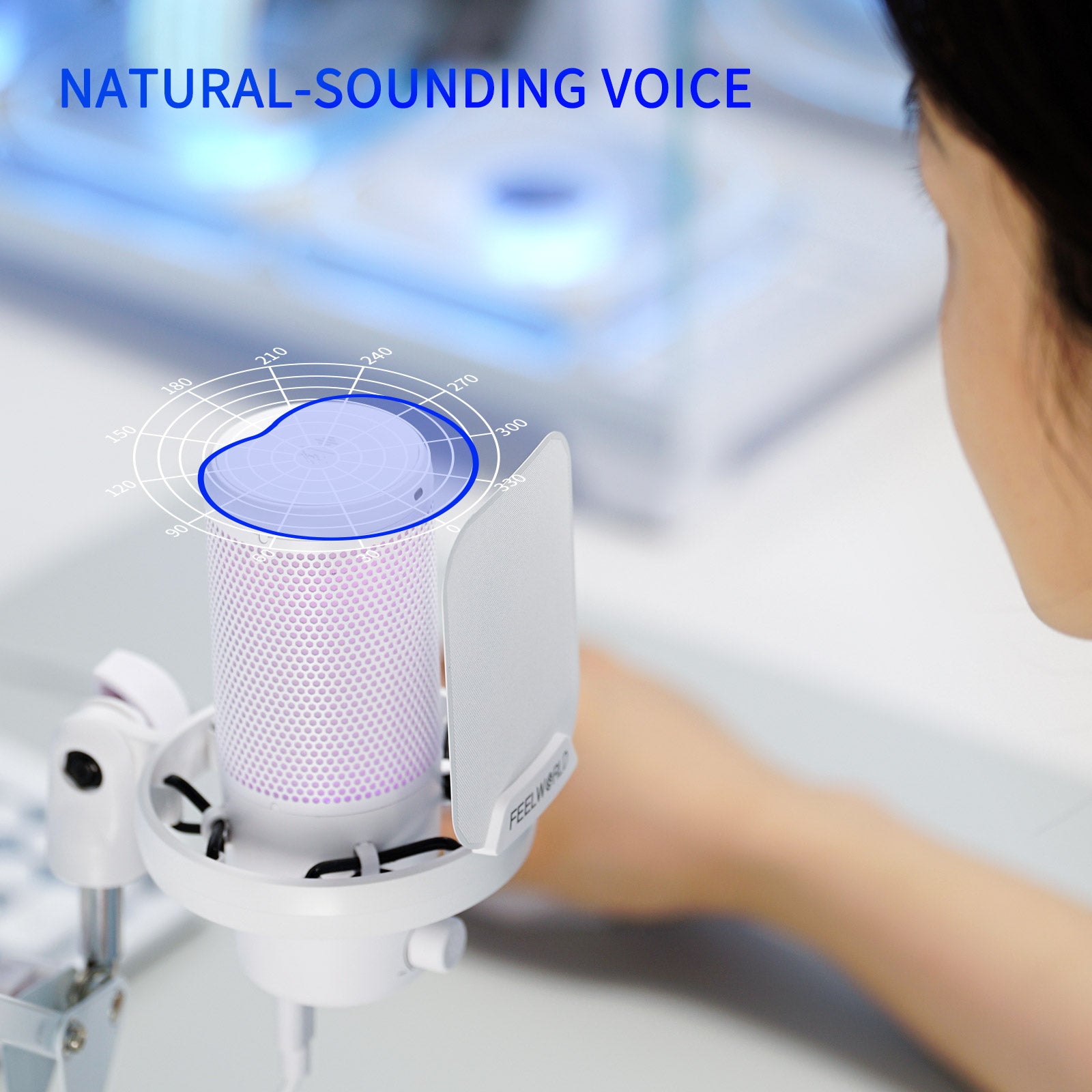 FeelWorld VM1 Microphone USB blanc condensateur + bras gaming