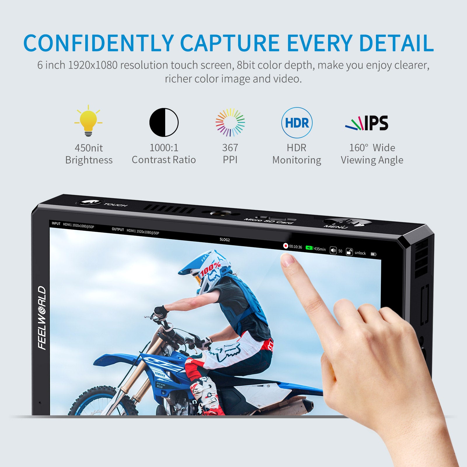 FeelWorld CUT6 Moniteur vidéo 6 pouces tactile enregistreur 1080p