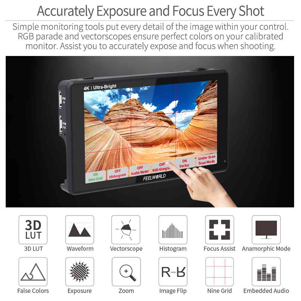 FeelWorld LUT6 moniteur terrain 6" tactile 2600 nits HDR