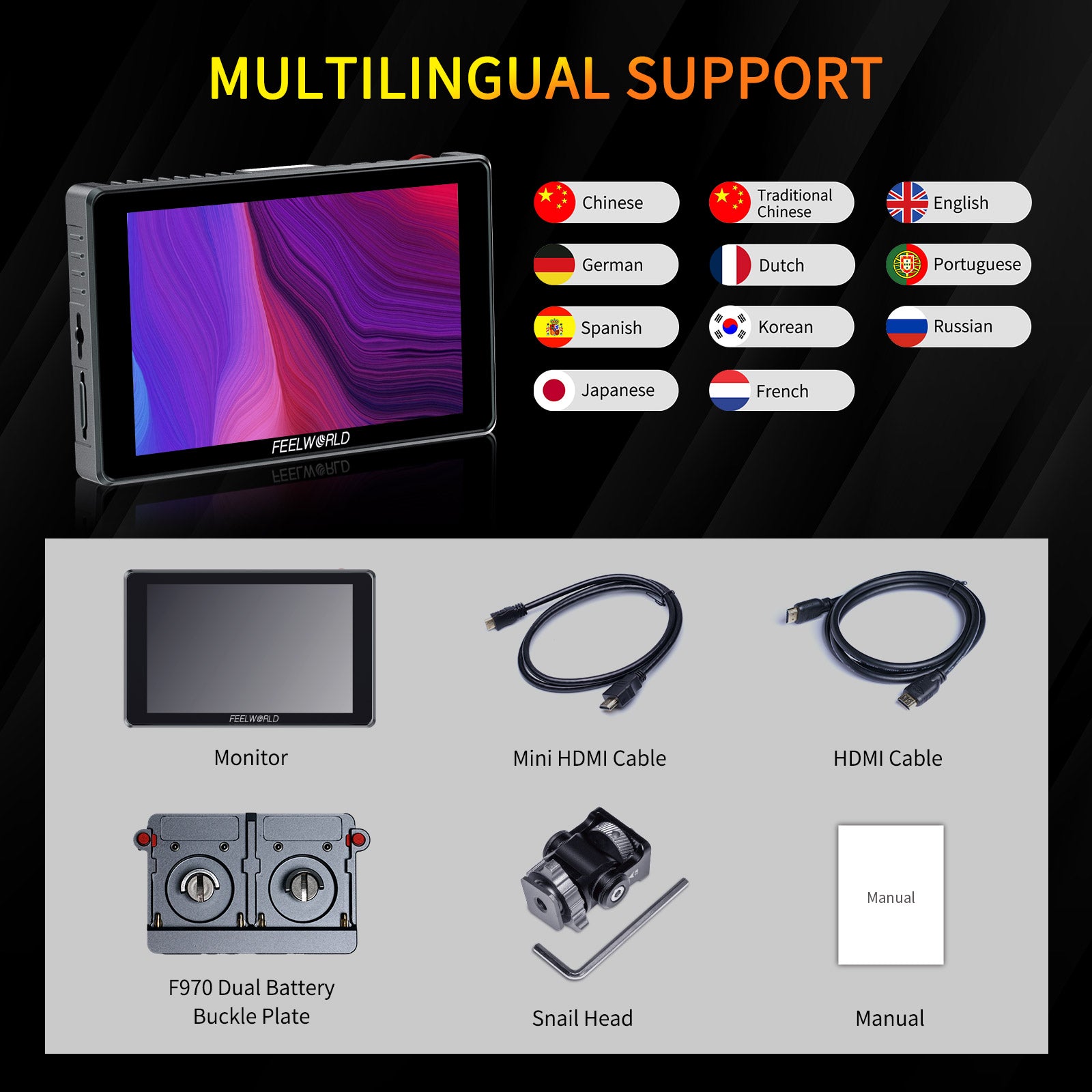 FeelWorld S7 Moniteur 7" 12G-SDI HDMI 1600nit tactile