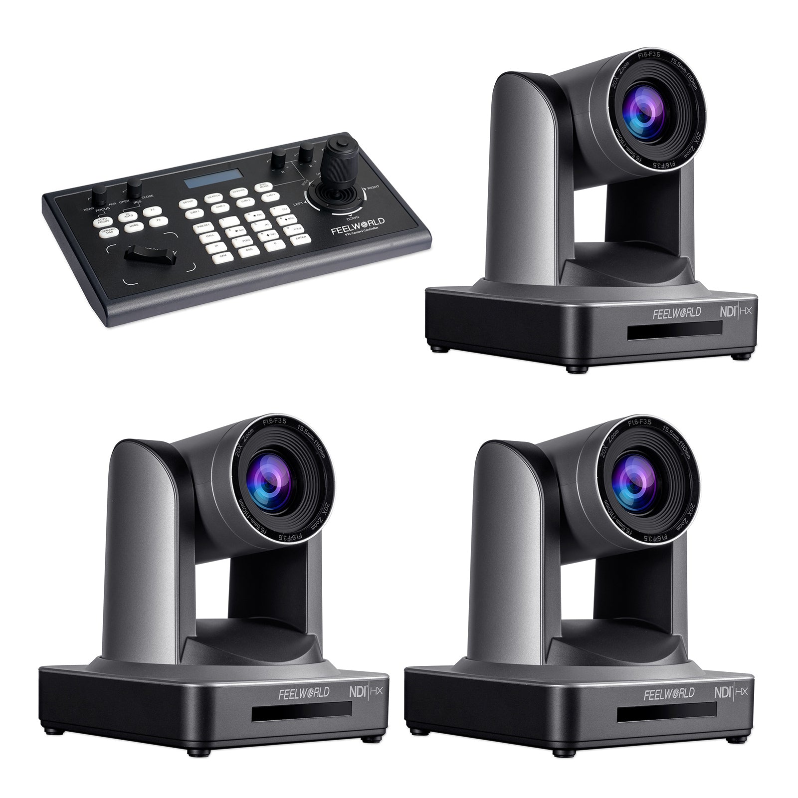 FeelWorld Live Streaming Camera KBC10 + 3x NDI20X caméra PTZ pack