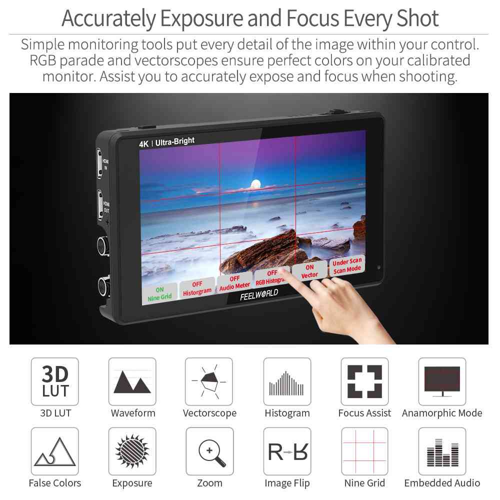 FeelWorld LUT6S moniteur 6" tactile 2600nit SDI HDMI HDR