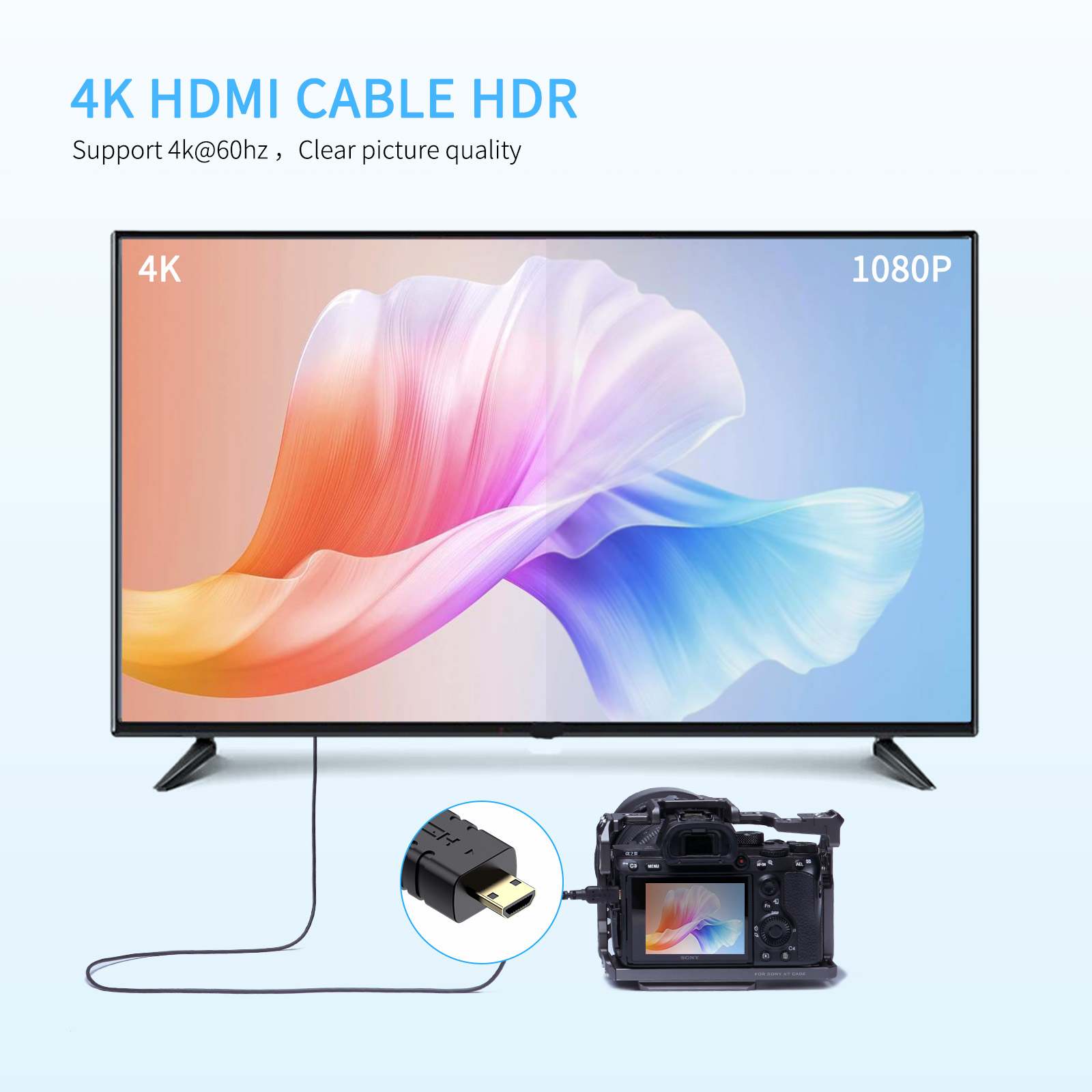 FeelWorld câble micro HDMI vers HDMI ultra-fin 4K 90 cm