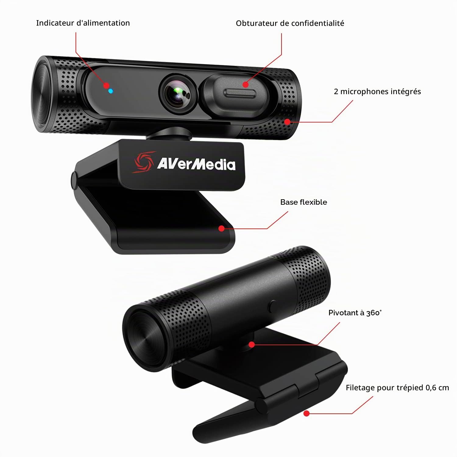 AVerMedia Live Streamer CAM 315 PW315 webcam 1080p60 fixe noir