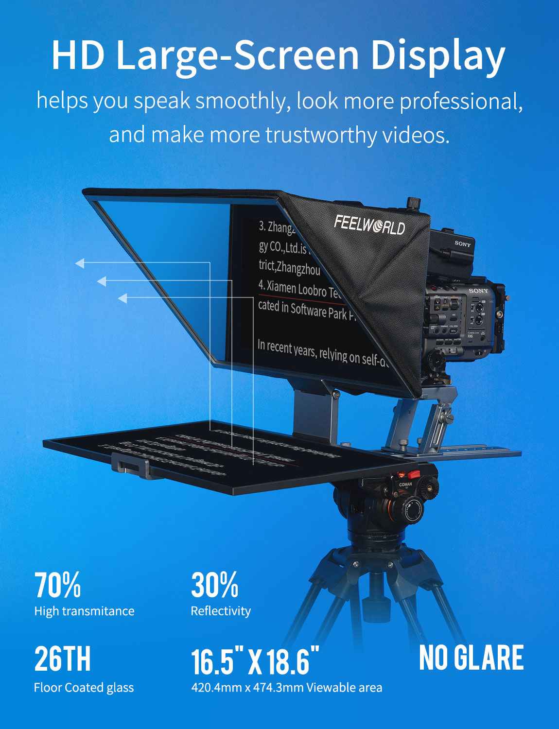 FeelWorld TP21 prompteur 21" pliable Bluetooth studio