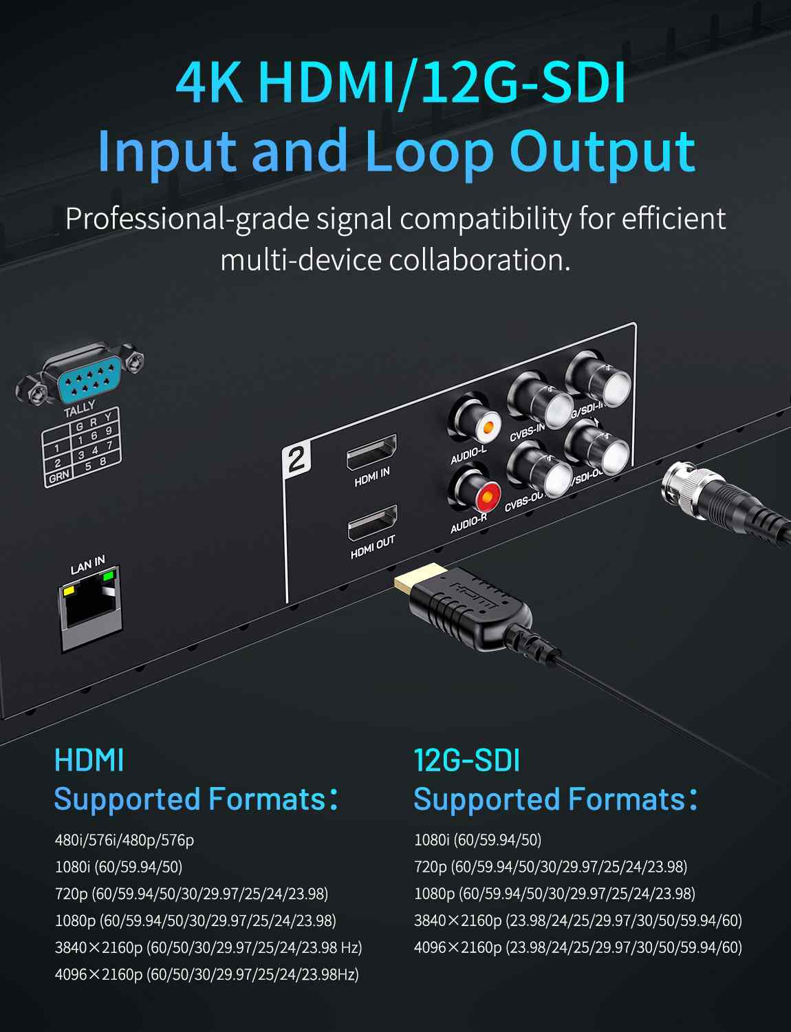 FeelWorld FRM701G Moniteur rack 2x7" 12G-SDI 4K broadcast
