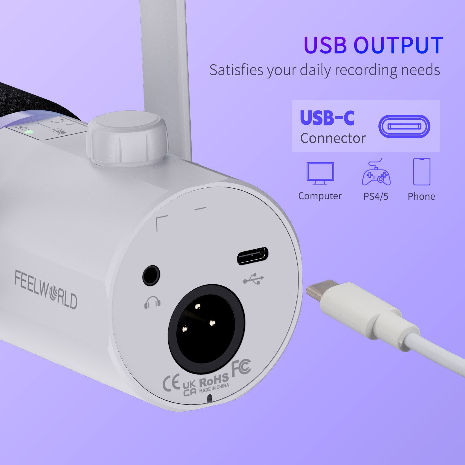 FeelWorld PM1 micro dynamique XLR USB blanc podcast