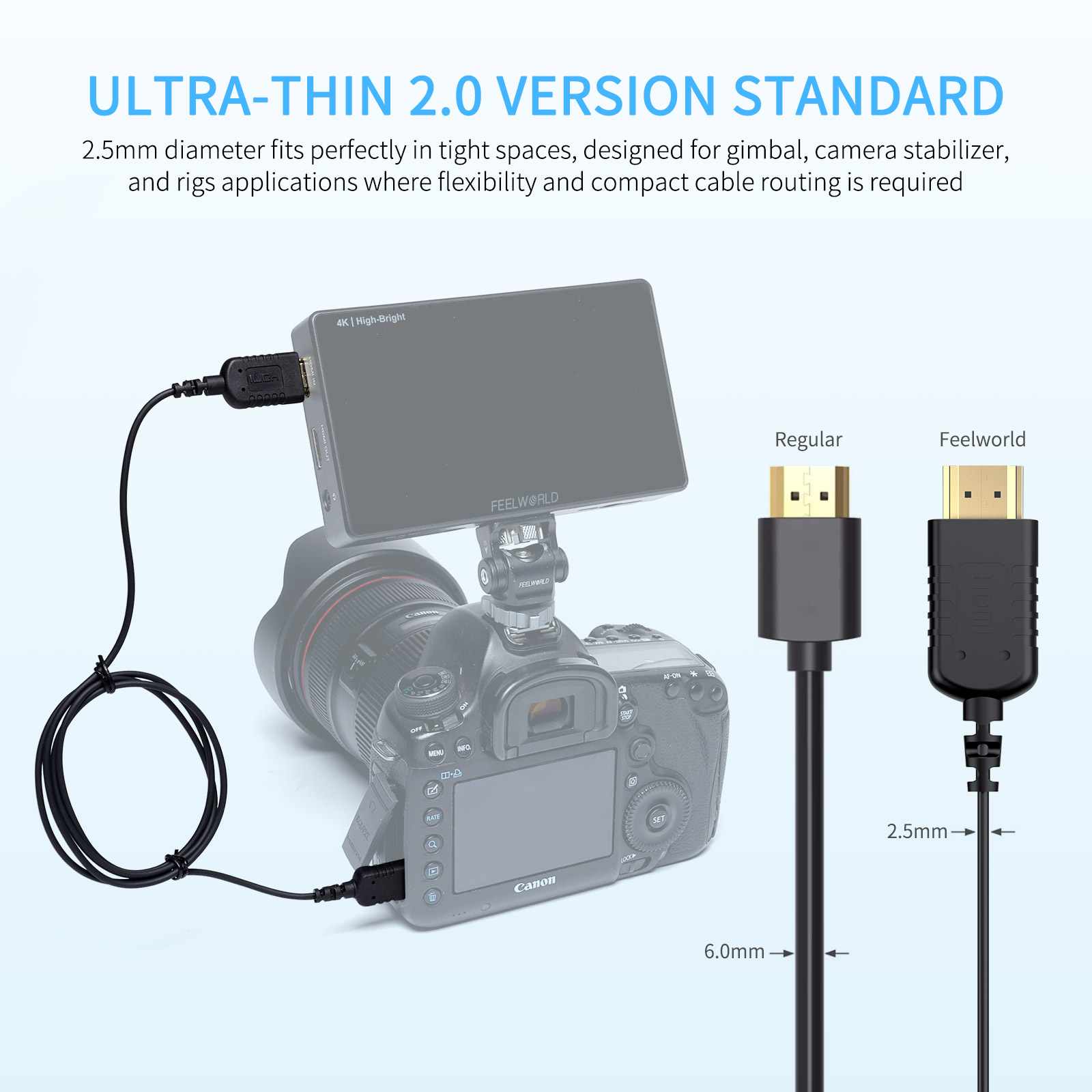 FeelWorld câble mini HDMI-HDMI 4K 60Hz fin 90cm monitoring