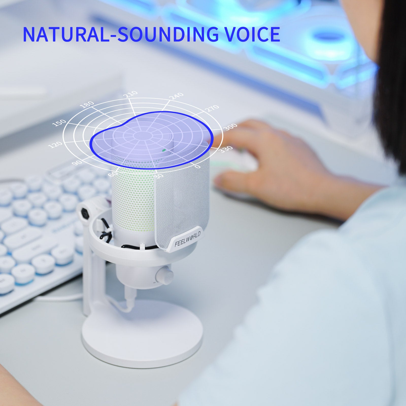 Feelworld VM1 micro condenseur USB blanc + pied