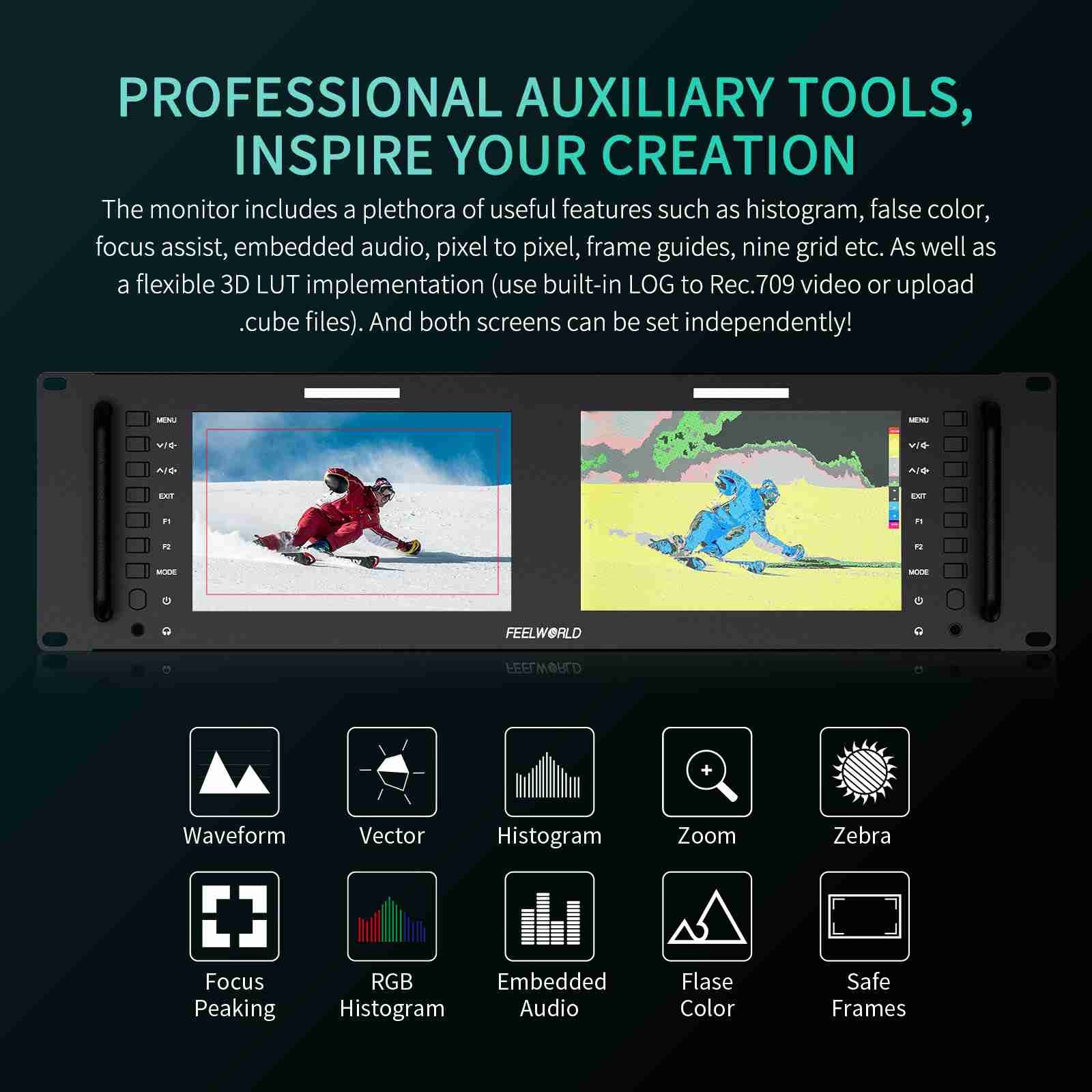 FeelWorld D71 Plus moniteur rack double 7" 3RU SDI HDMI