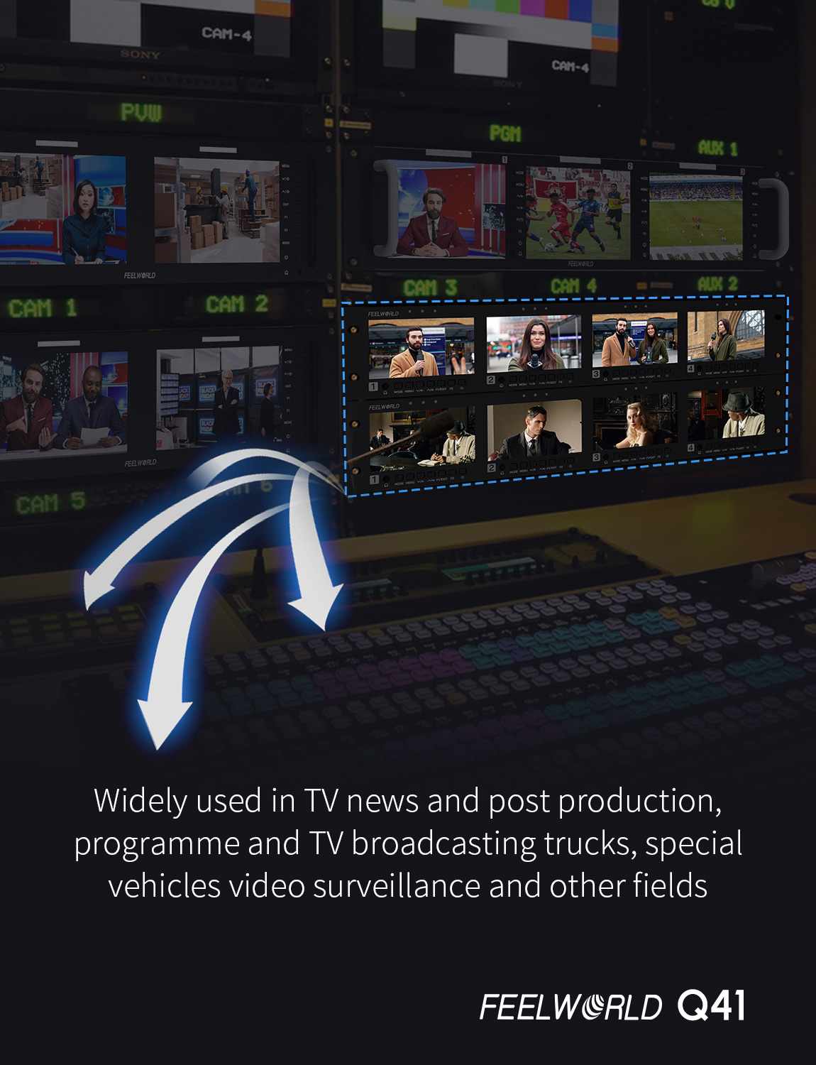 FeelWorld Q41 moniteur rack 2U 4x4,5" SDI HDMI 4K