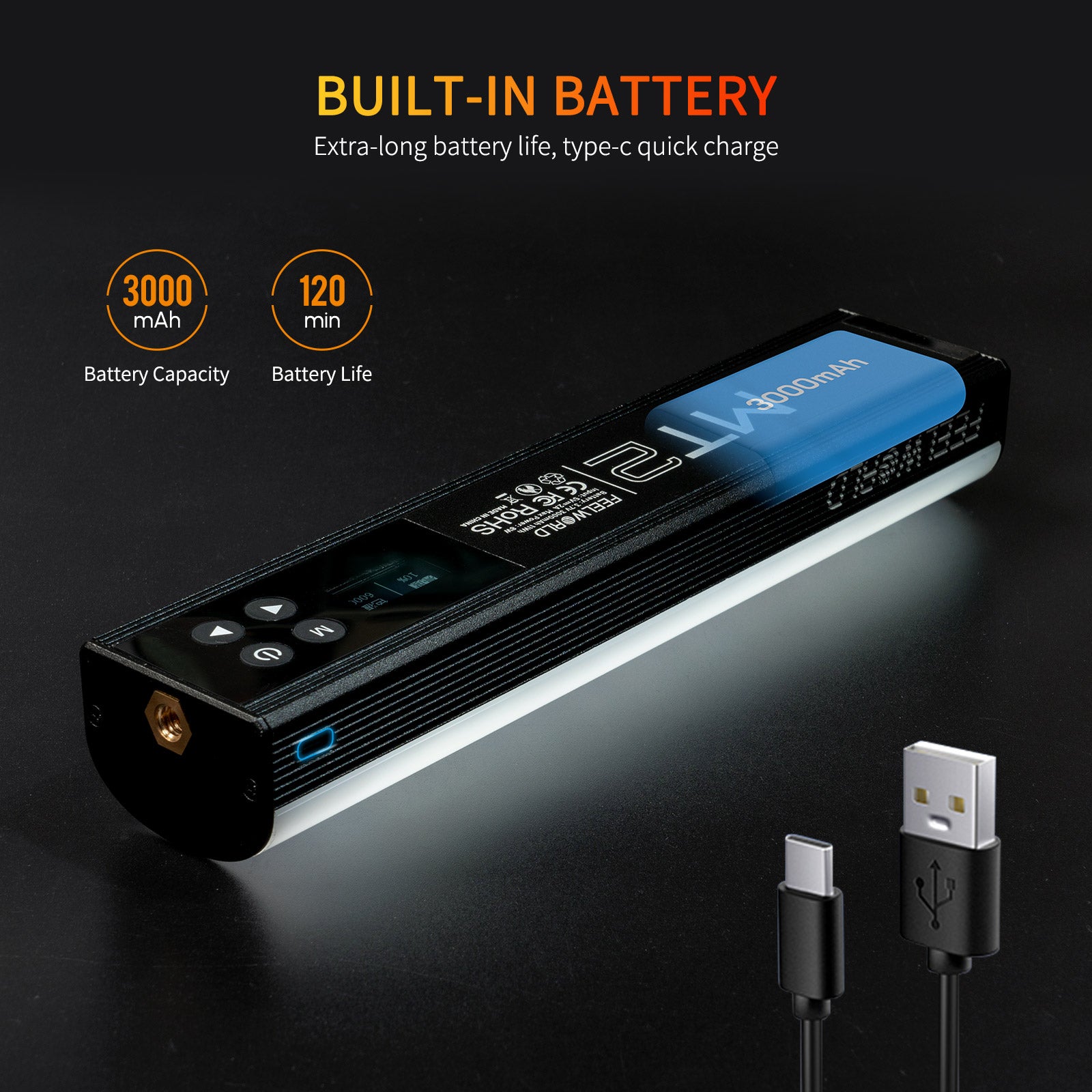 FeelWorld MT2 bâton LED RGB 360° torche vidéo portable