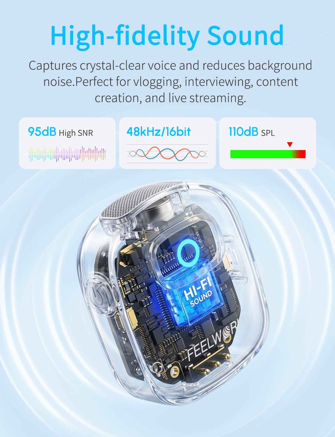 FeelWorld LM1 Micro cravate sans fil noir 2TX + RX + boîtier