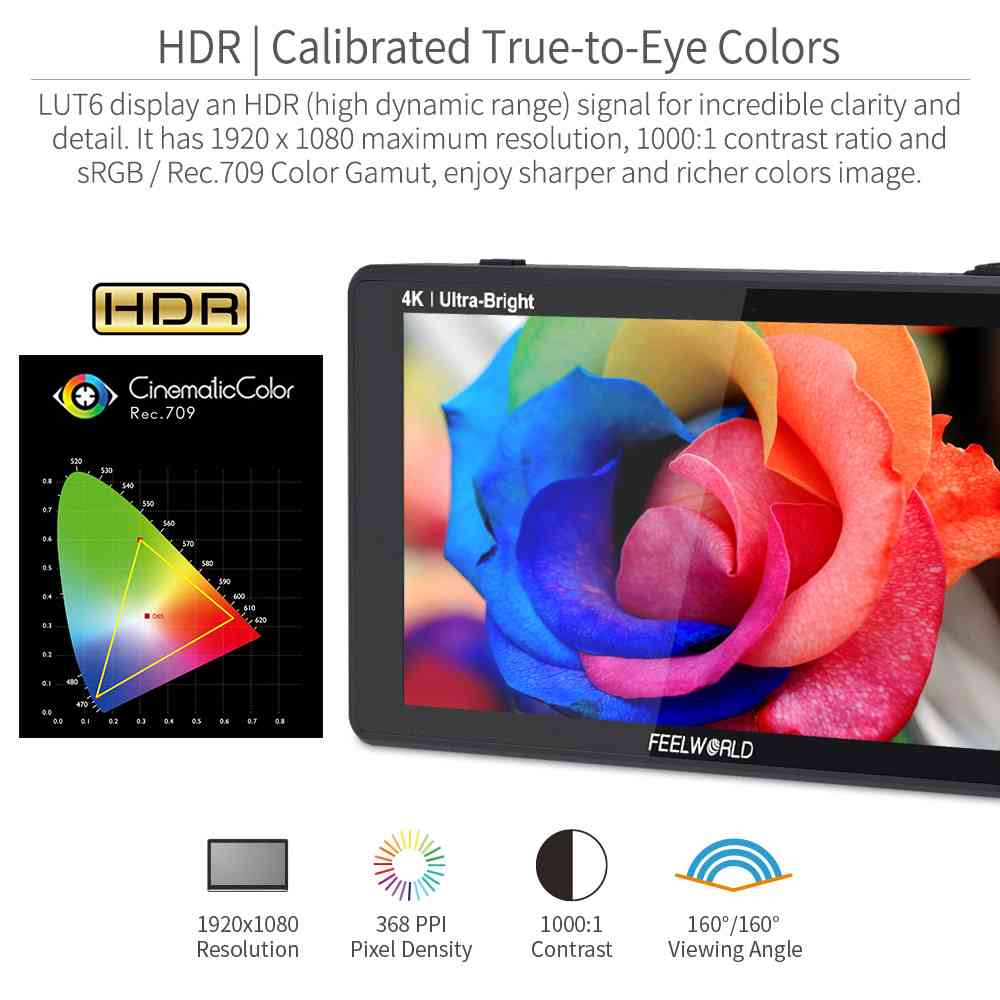 FeelWorld LUT6 moniteur terrain 6" tactile 2600 nits HDR