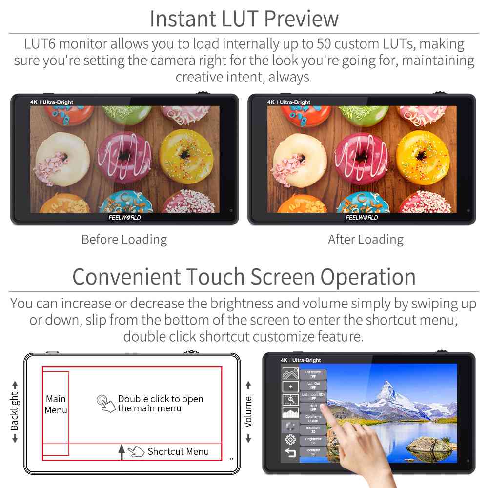 FeelWorld LUT6 moniteur terrain 6" tactile 2600 nits HDR