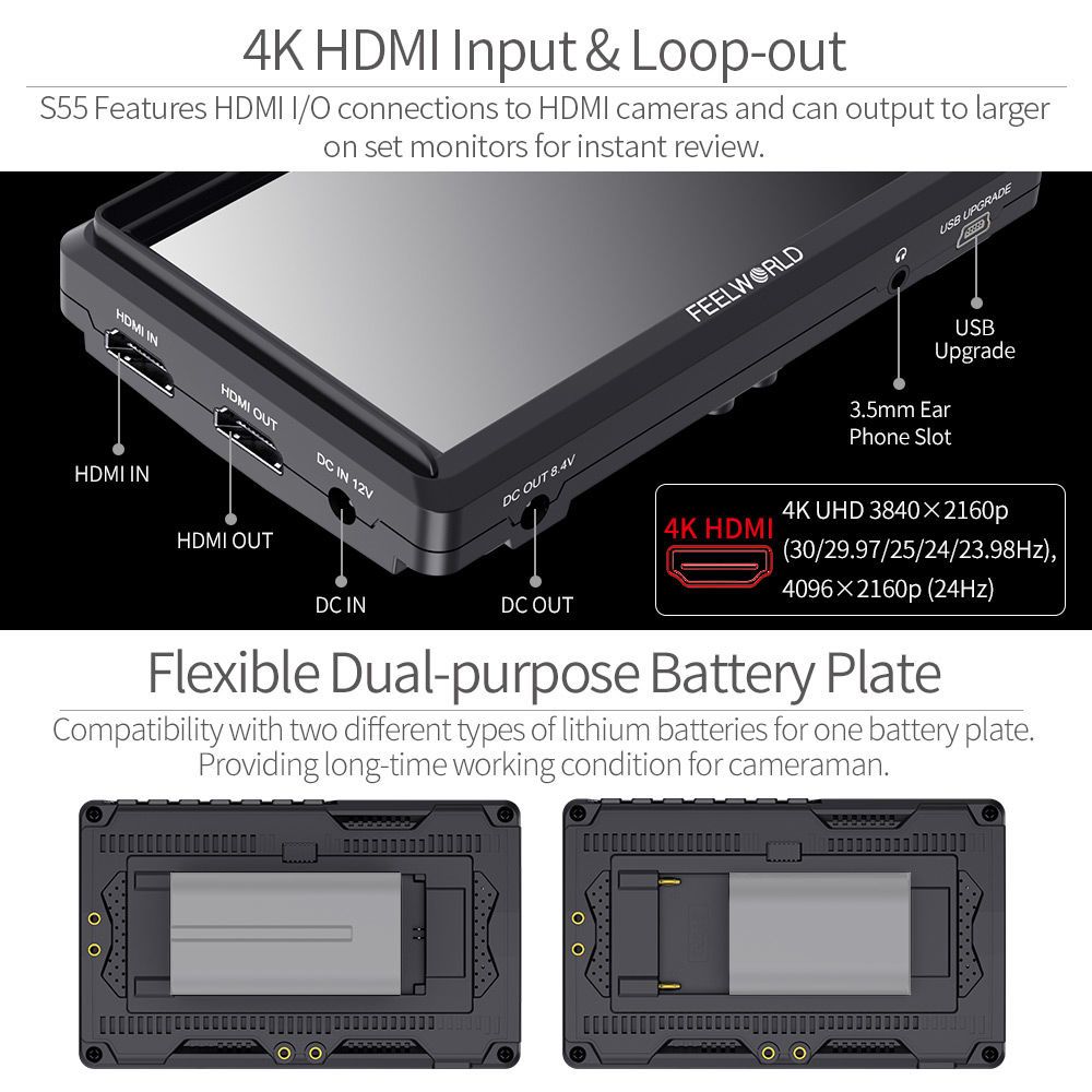 FeelWorld S55 V3 Moniteur vidéo 6 pouces 4K HDMI 3D LUT