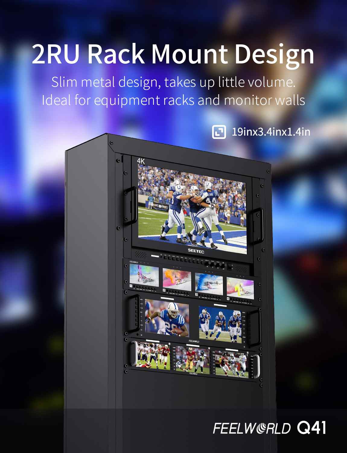 FeelWorld Q41 moniteur rack 2U 4x4,5" SDI HDMI 4K