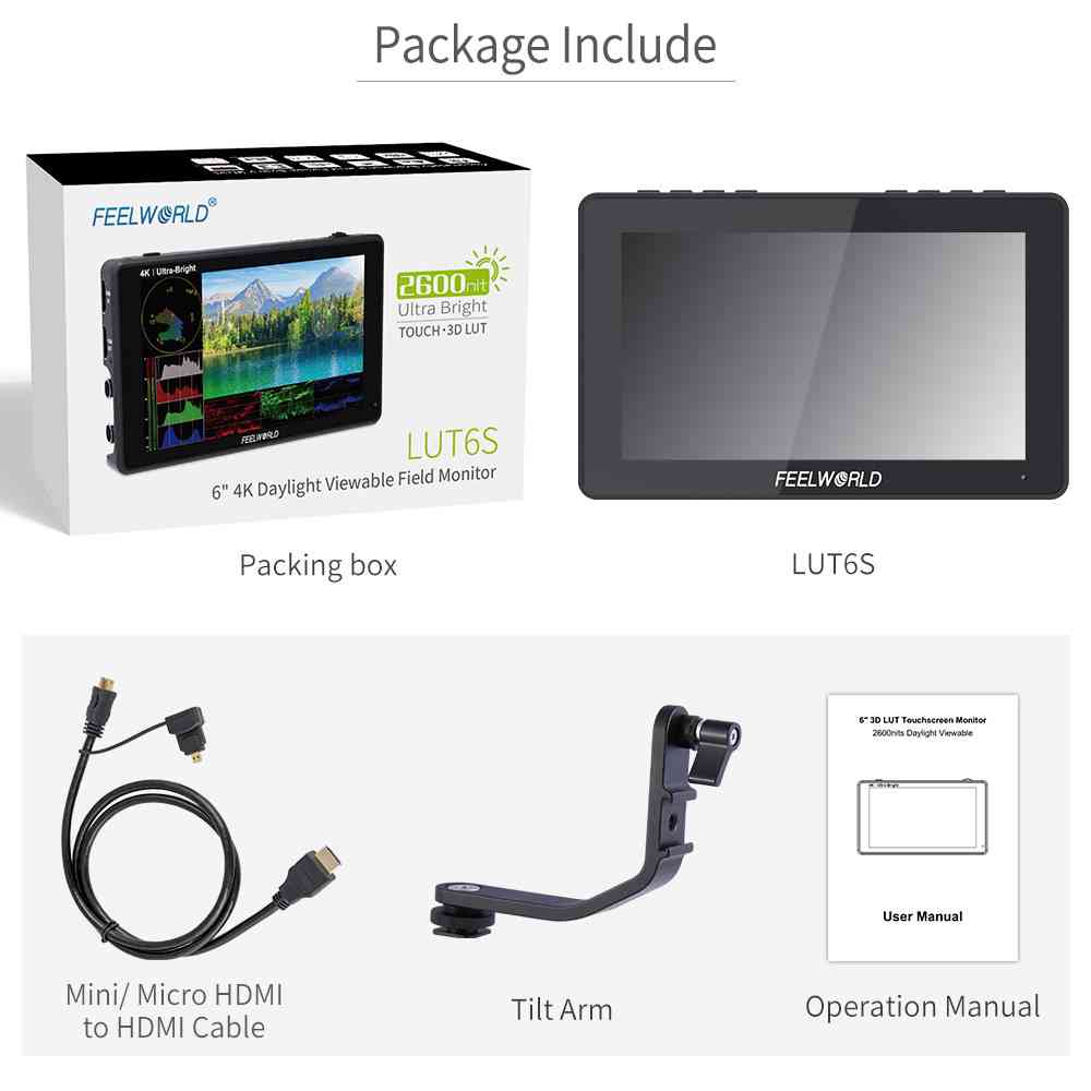 FeelWorld LUT6S moniteur 6" tactile 2600nit SDI HDMI HDR