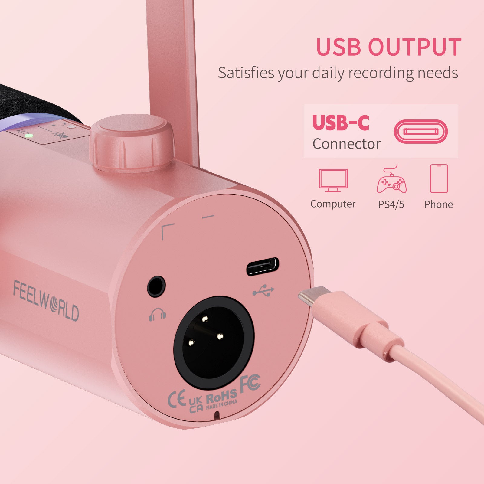 Feelworld PM1 micro XLR USB rose avec pied