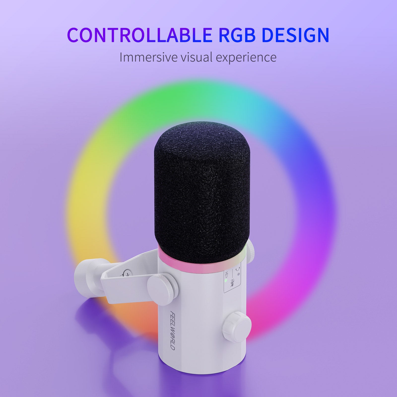 FeelWorld PM1 Micro Dynamique XLR USB Blanc + Bras