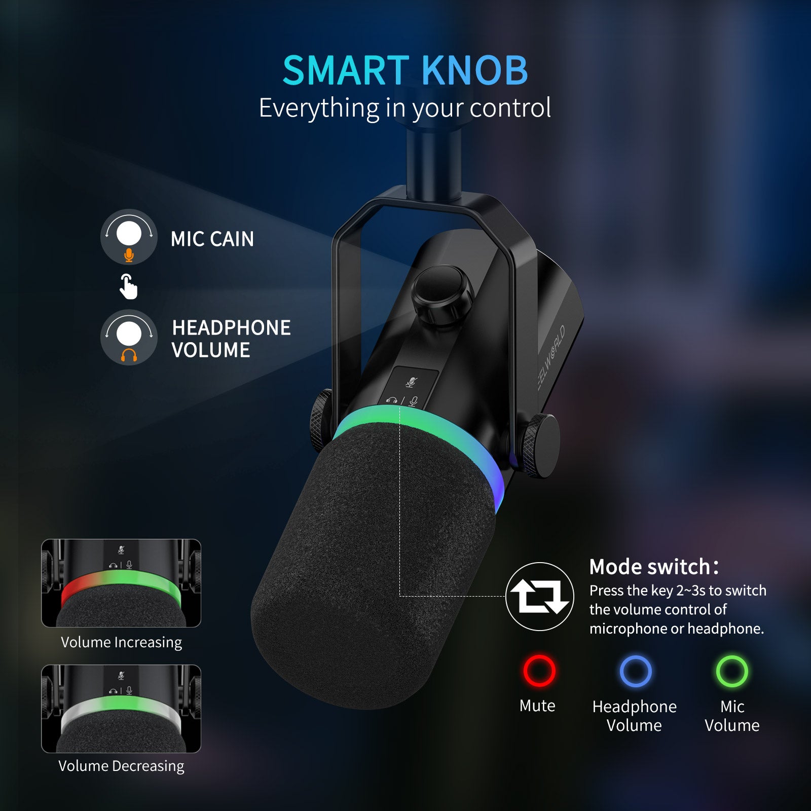 FeelWorld PM1 micro dynamique XLR USB noir podcast