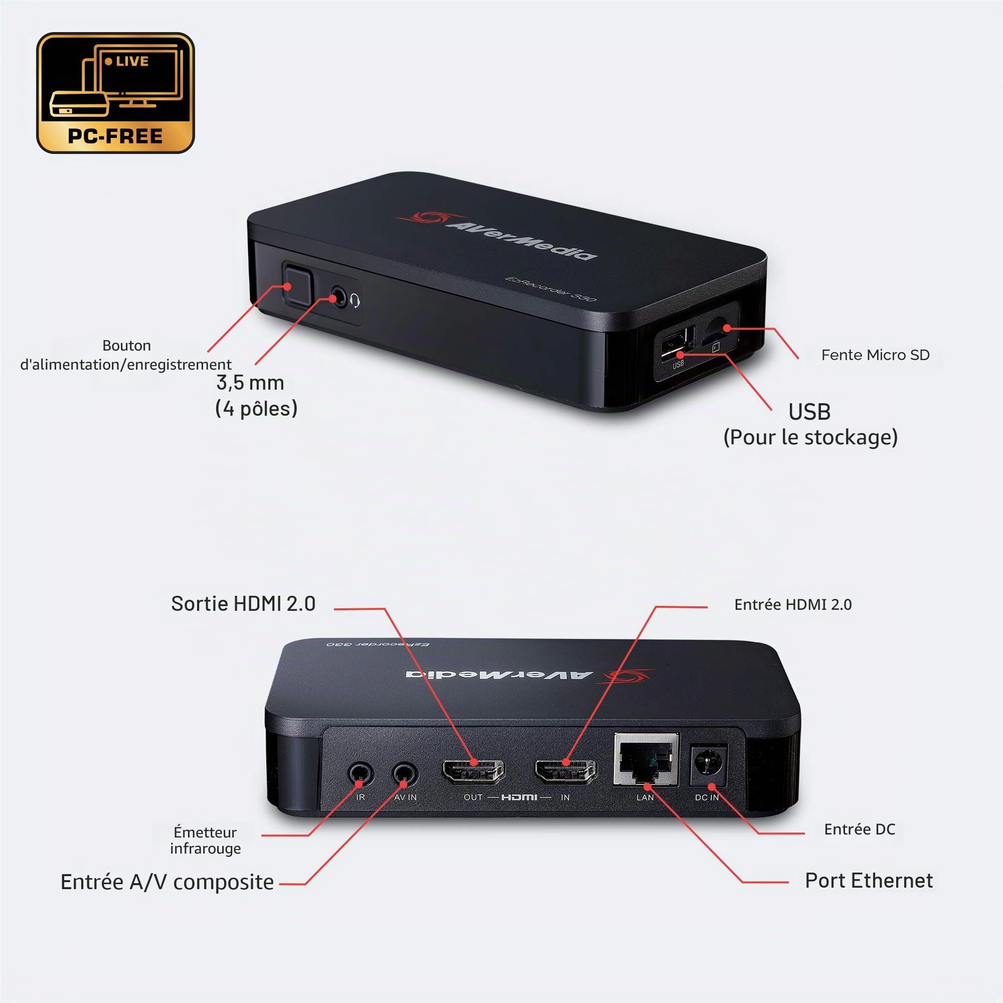 AVerMedia Live Gamer ER330 Enregistreur HDMI sans PC 4K Noir