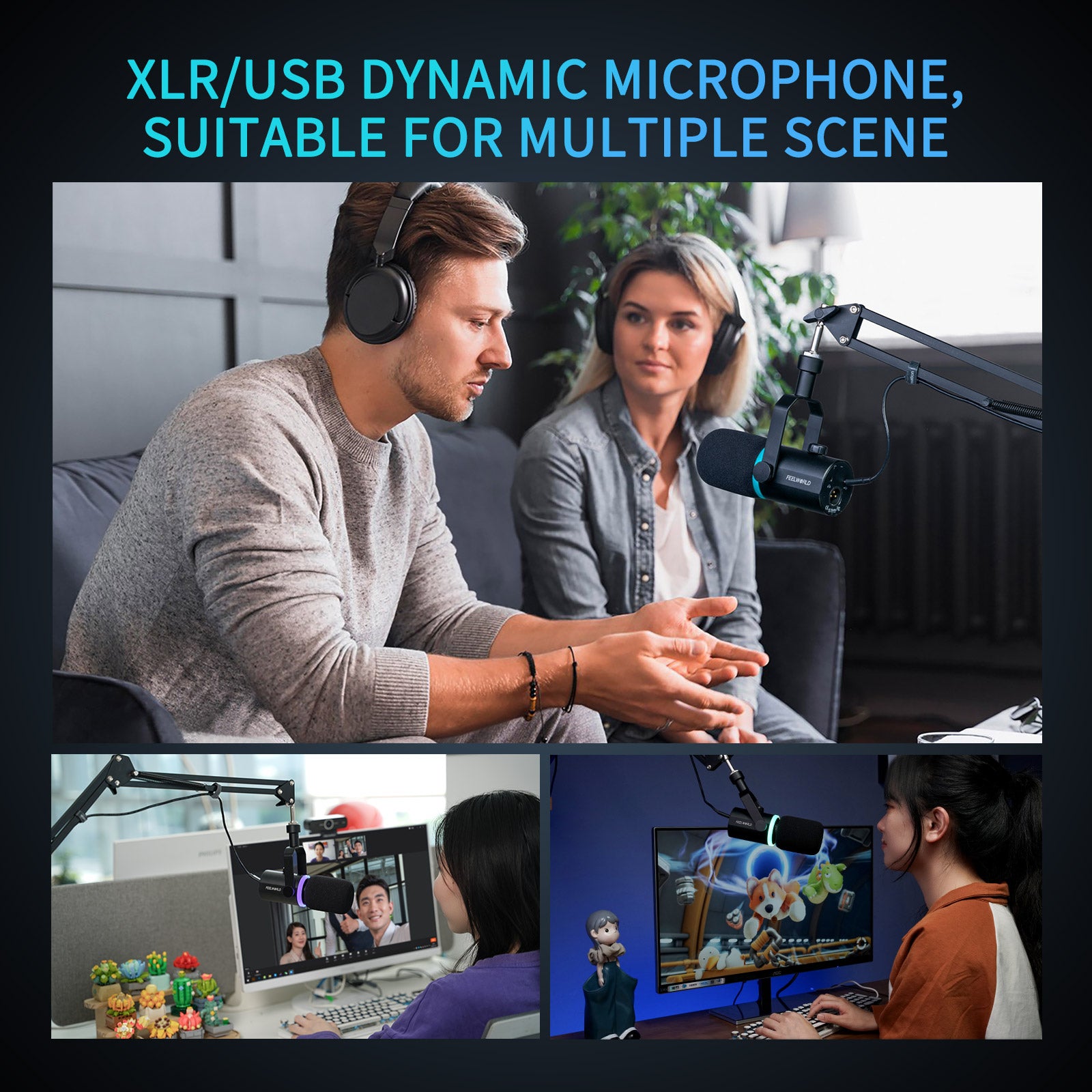 FeelWorld PM1 micro dynamique XLR USB noir