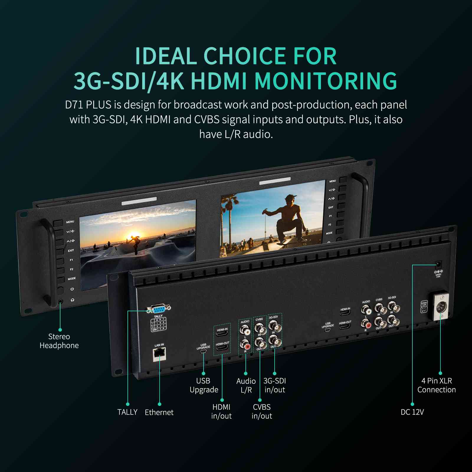 FeelWorld D71 Plus moniteur rack double 7" 3RU SDI HDMI