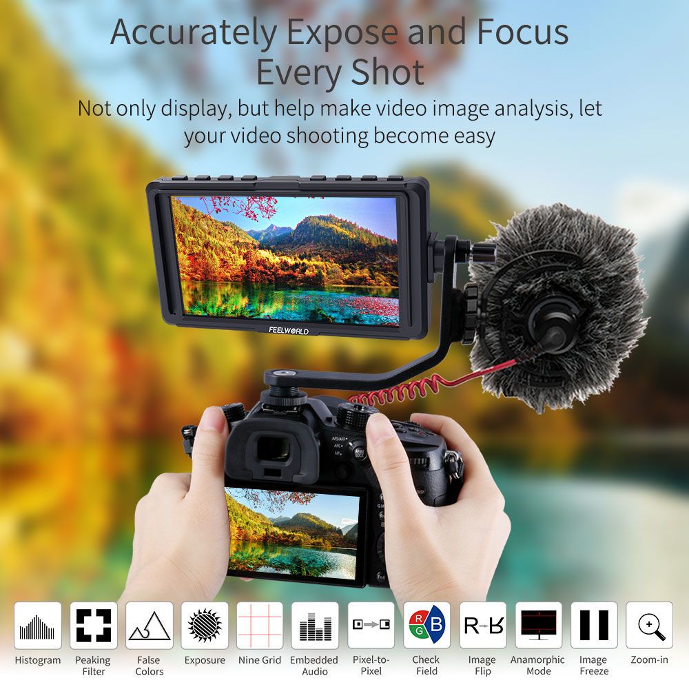FeelWorld F5 Moniteur Terrain 5 Pouces Full HD 4K HDMI DC Out