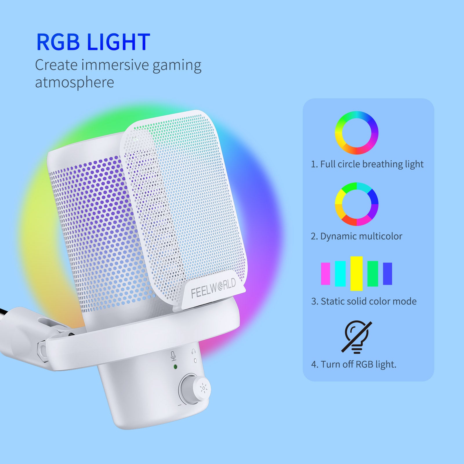 FeelWorld VM1 Microphone USB blanc condensateur + bras gaming