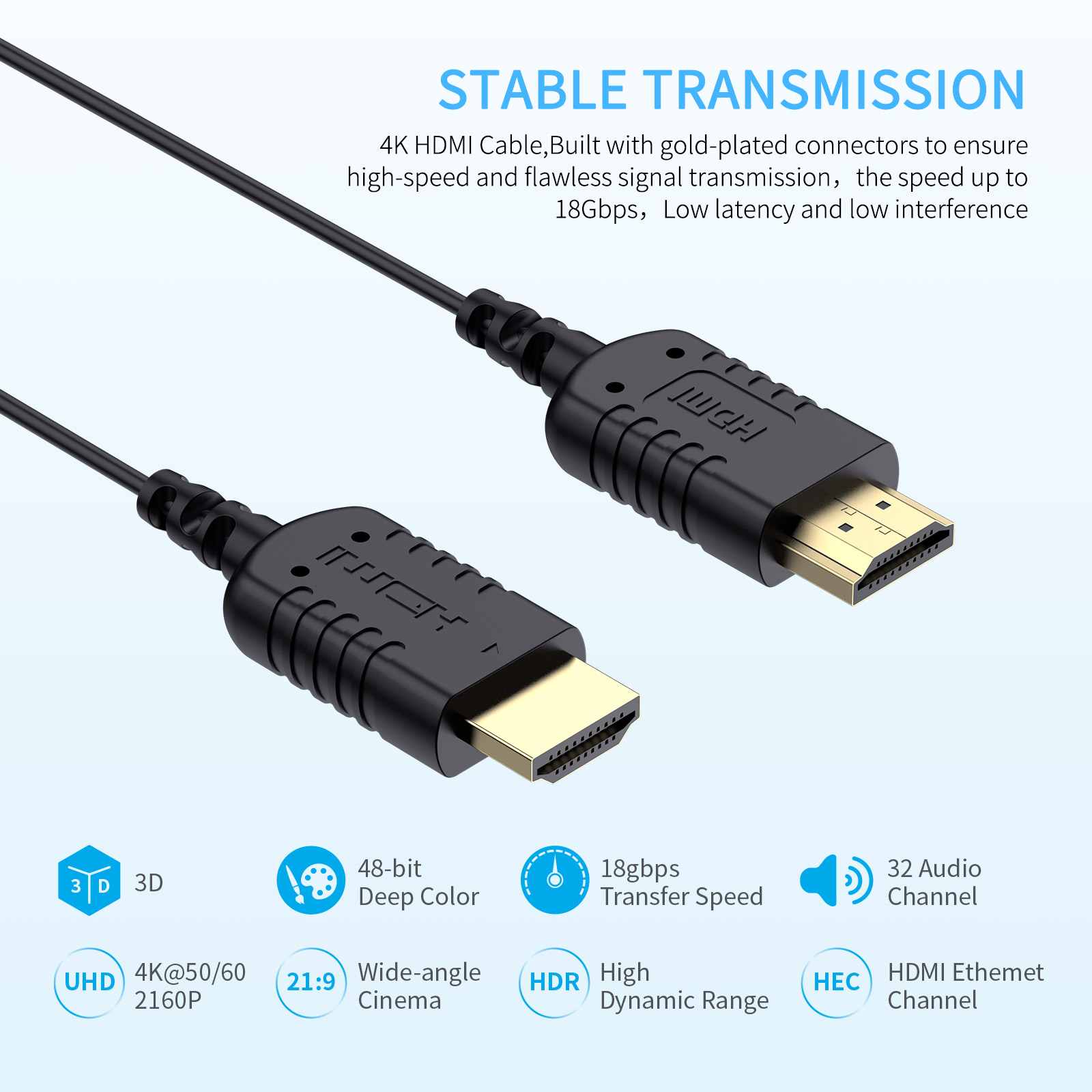 FeelWorld câble HDMI 4K 60Hz 0,5 m slim monitoring