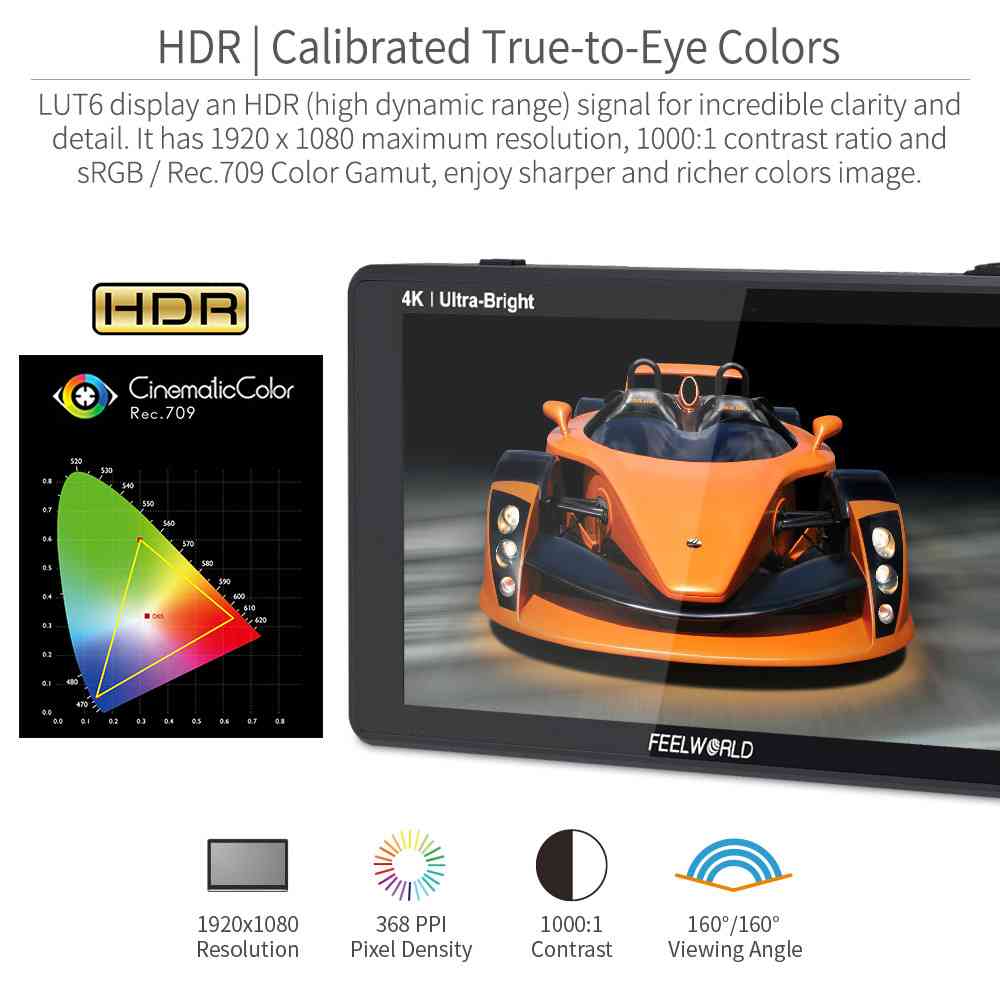 FeelWorld LUT6S moniteur 6" tactile 2600nit SDI HDMI HDR