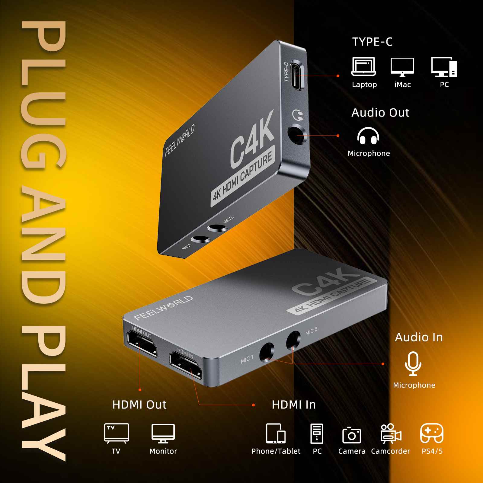 FeelWorld C4K carte de capture 4K 60Hz HDMI USB-C